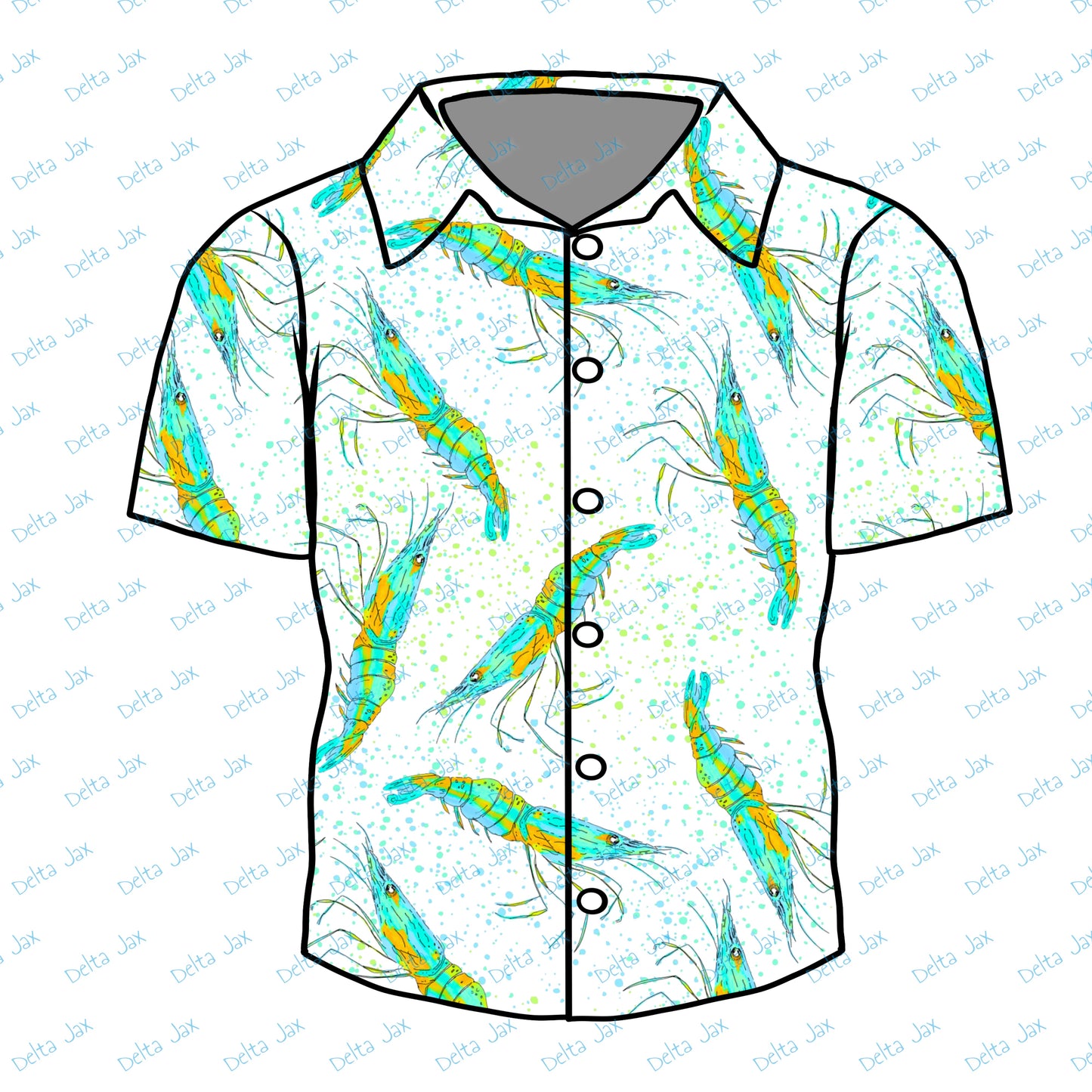 Blue Shrimp Button Down Adult Shirt (MOQ 10)