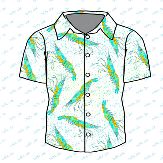 Blue Shrimp Button Down Adult Shirt (MOQ 10)