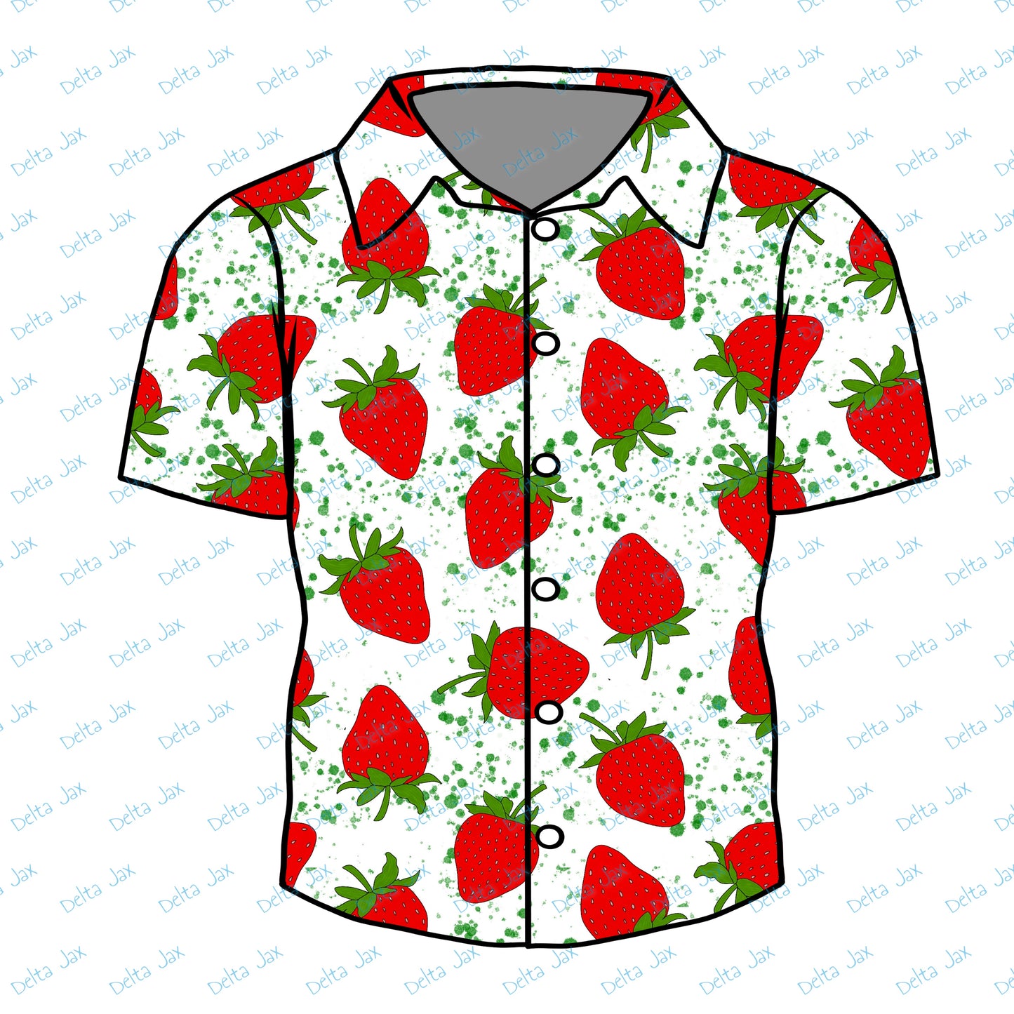 Strawberry Splatter Button Down Adult Shirt (MOQ 10)