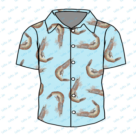 Brown Shrimp Button Down Adult Shirt (MOQ 10)