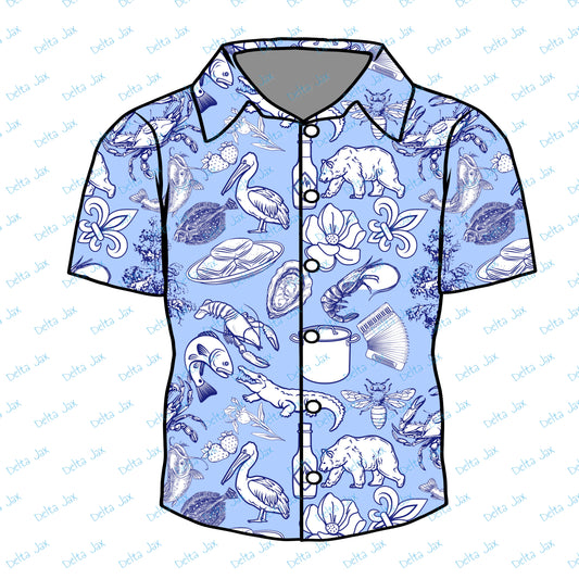 Cajun Toile Button Down Adult Shirt (MOQ 10)