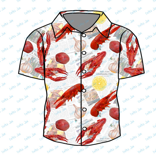 Crawfish News Button Down Adult Shirt (MOQ 10)