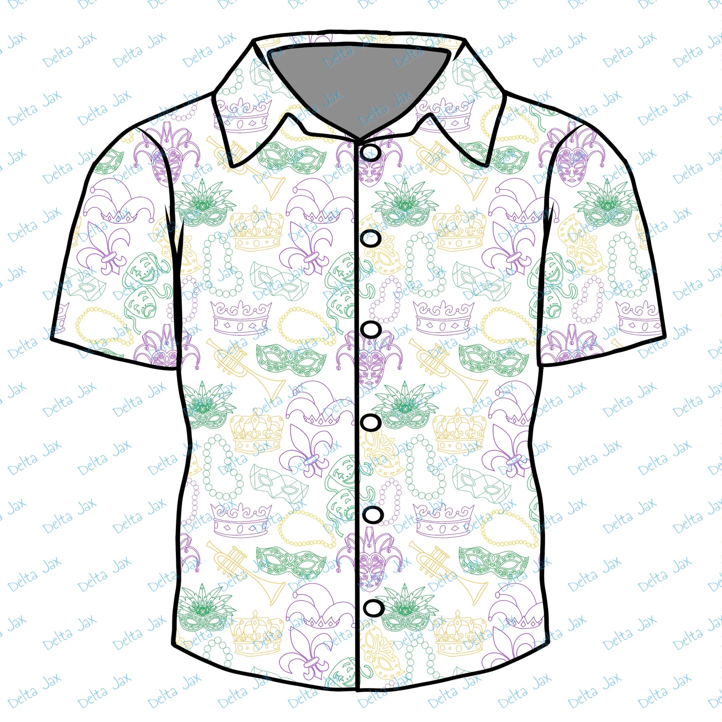 Mardi Gras Outline Button Down Adult Shirt (MOQ 10)