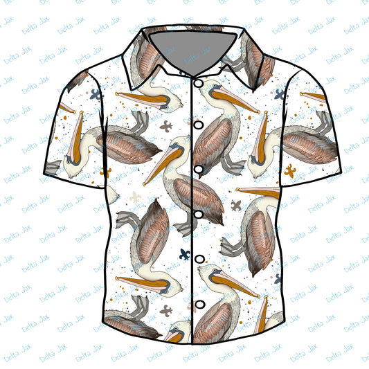 Pelican Fleur De Lis Button Down Adult Shirt (MOQ 10)